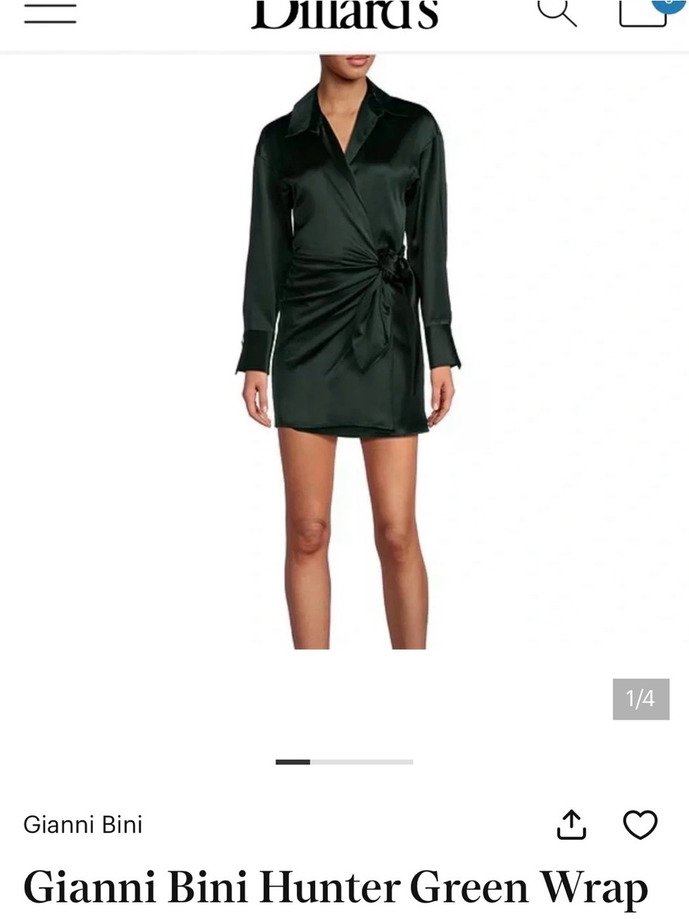 Gianni Bini Dark Green Satin Wrap Mini Dress